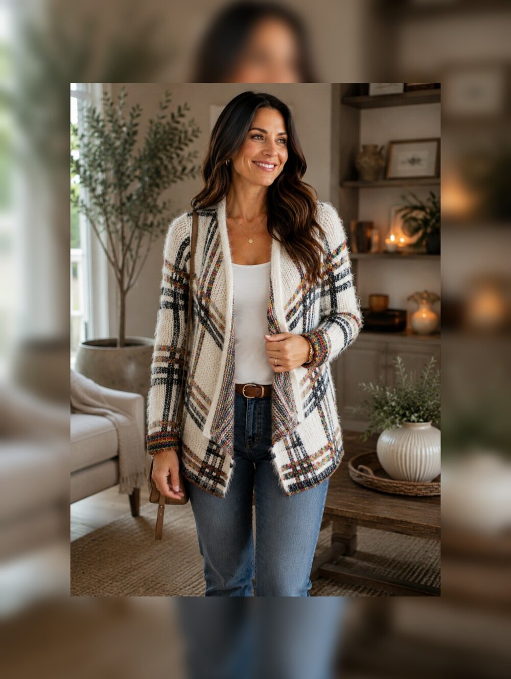 Tessori Fuzzy Fluffy Open Front Cardigan L